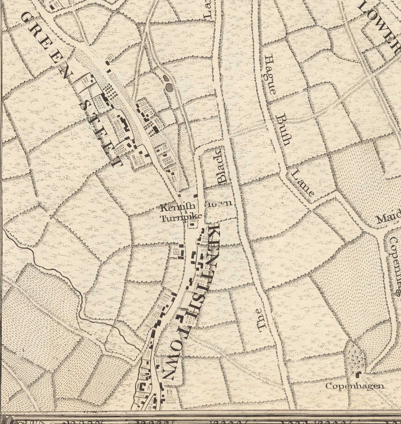 Ancienne carte du nord de Londres en 1746 par John Rocque - Highgate, Clapton, Stoke Newington, Tottenham, NW5, NW1, N1, N7, N5, N16, N4, N9, N6, E5, E8, E9