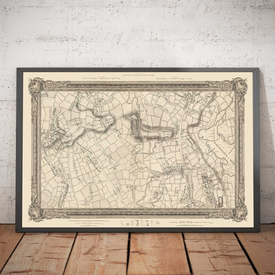 Ancienne carte du nord de Londres en 1746 par John Rocque - Highgate, Clapton, Stoke Newington, Tottenham, NW5, NW1, N1, N7, N5, N16, N4, N9, N6, E5, E8, E9