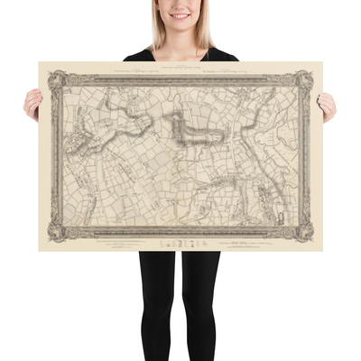 Ancienne carte du nord de Londres en 1746 par John Rocque - Highgate, Clapton, Stoke Newington, Tottenham, NW5, NW1, N1, N7, N5, N16, N4, N9, N6, E5, E8, E9