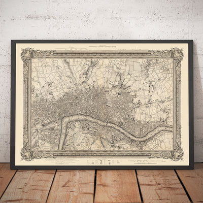 Alte Karte von Zentral-London im Jahr 1746 von John Rocque - Westminster, Waterloo, Die Stadt, Islington WC1, WC2, W1, N1, E1, E2, EC1, EC2, EC3, EC4, SW1, SE1, SE16 