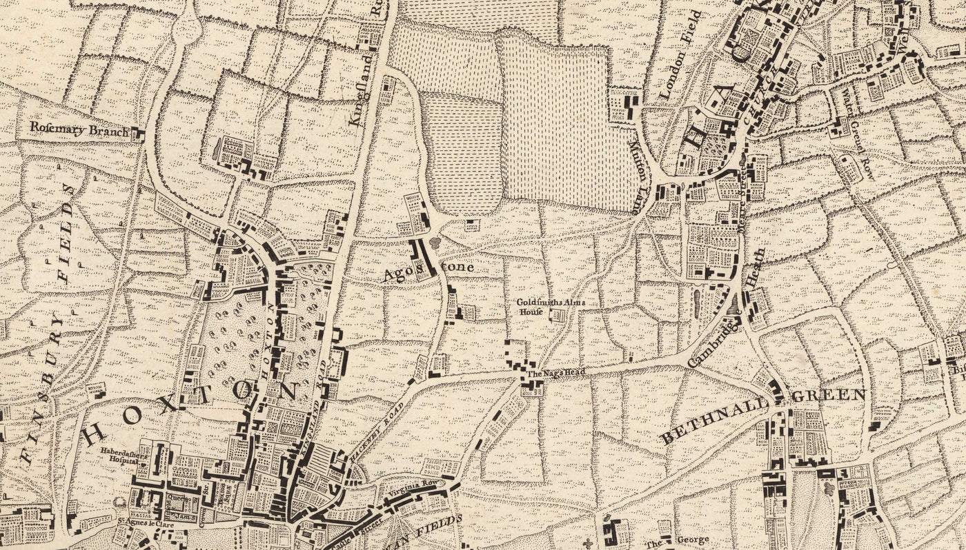 Alte Karte von Zentral-London im Jahr 1746 von John Rocque - Westminster, Waterloo, Die Stadt, Islington WC1, WC2, W1, N1, E1, E2, EC1, EC2, EC3, EC4, SW1, SE1, SE16 