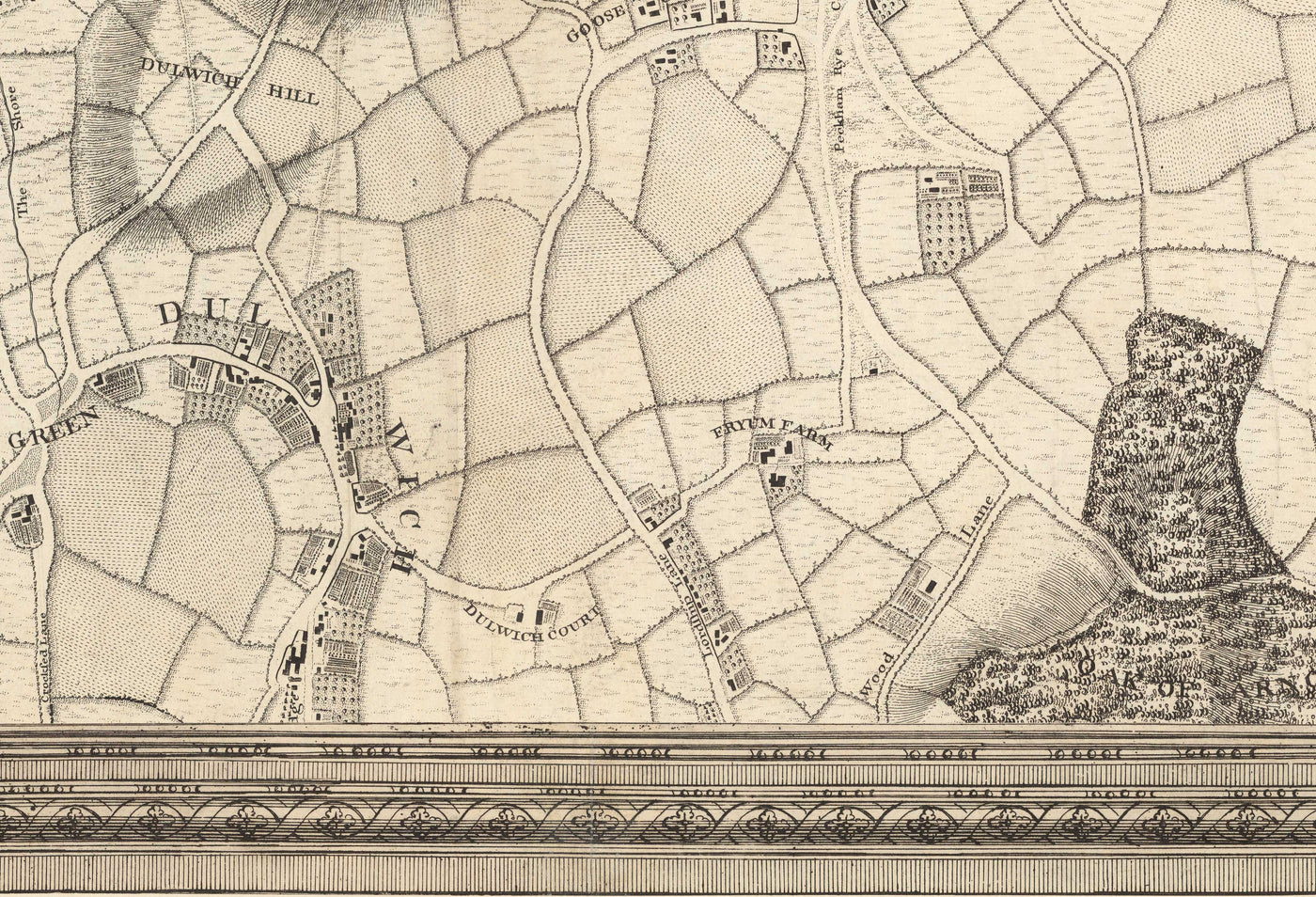 Ancienne carte du sud de Londres en 1746 par John Rocque - Peckham, Camberwell, Vauxhall, Dulwich, Lambeth, SW2, SW4, SW8, SW9, SE5, SE15, SE22, SE24
