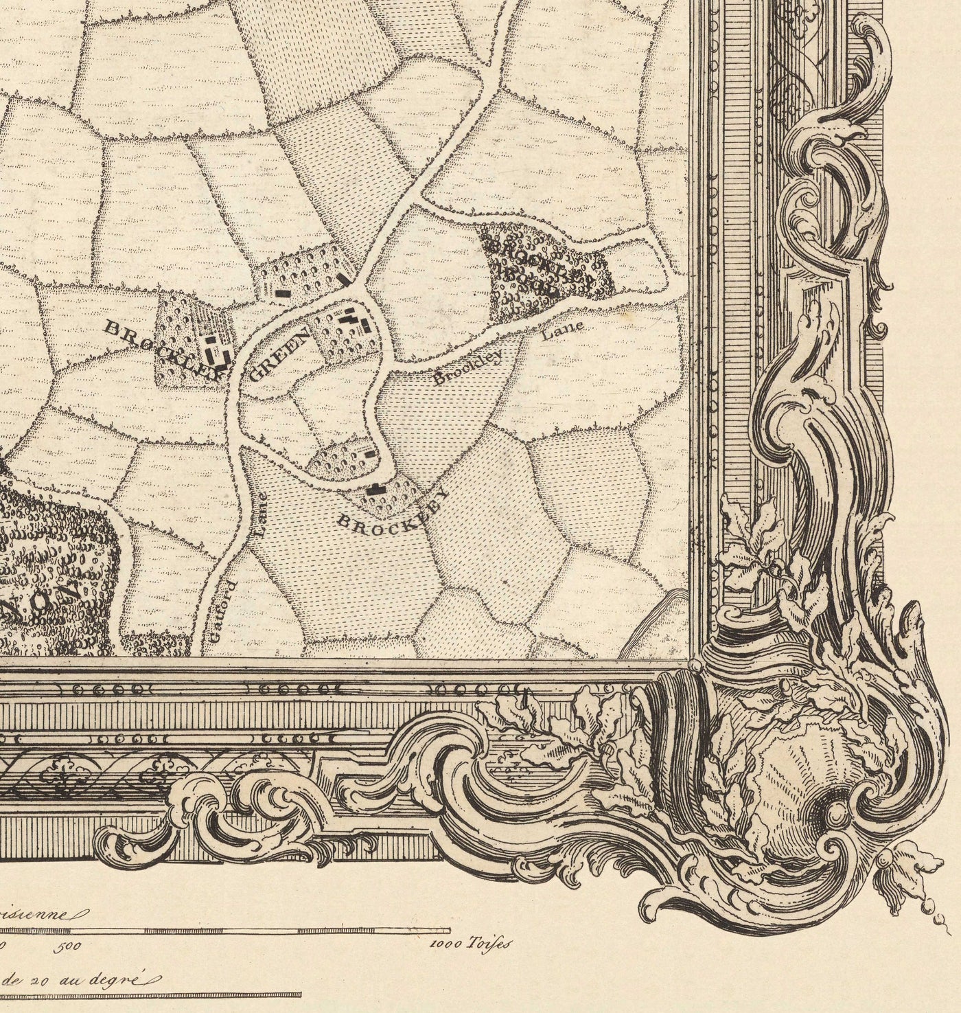 Ancienne carte du sud de Londres en 1746 par John Rocque - Peckham, Camberwell, Vauxhall, Dulwich, Lambeth, SW2, SW4, SW8, SW9, SE5, SE15, SE22, SE24