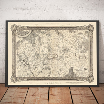 Ancienne carte du sud de Londres en 1746 par John Rocque - Peckham, Camberwell, Vauxhall, Dulwich, Lambeth, SW2, SW4, SW8, SW9, SE5, SE15, SE22, SE24