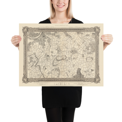 Mappa antica di South London nel 1746 di John Rocque - Peckham, Camberwell, Vauxhall, Dulwich, Lambeth, SW2, SW4, SW8, SW9, SE5, SE15, SE22, SE24 