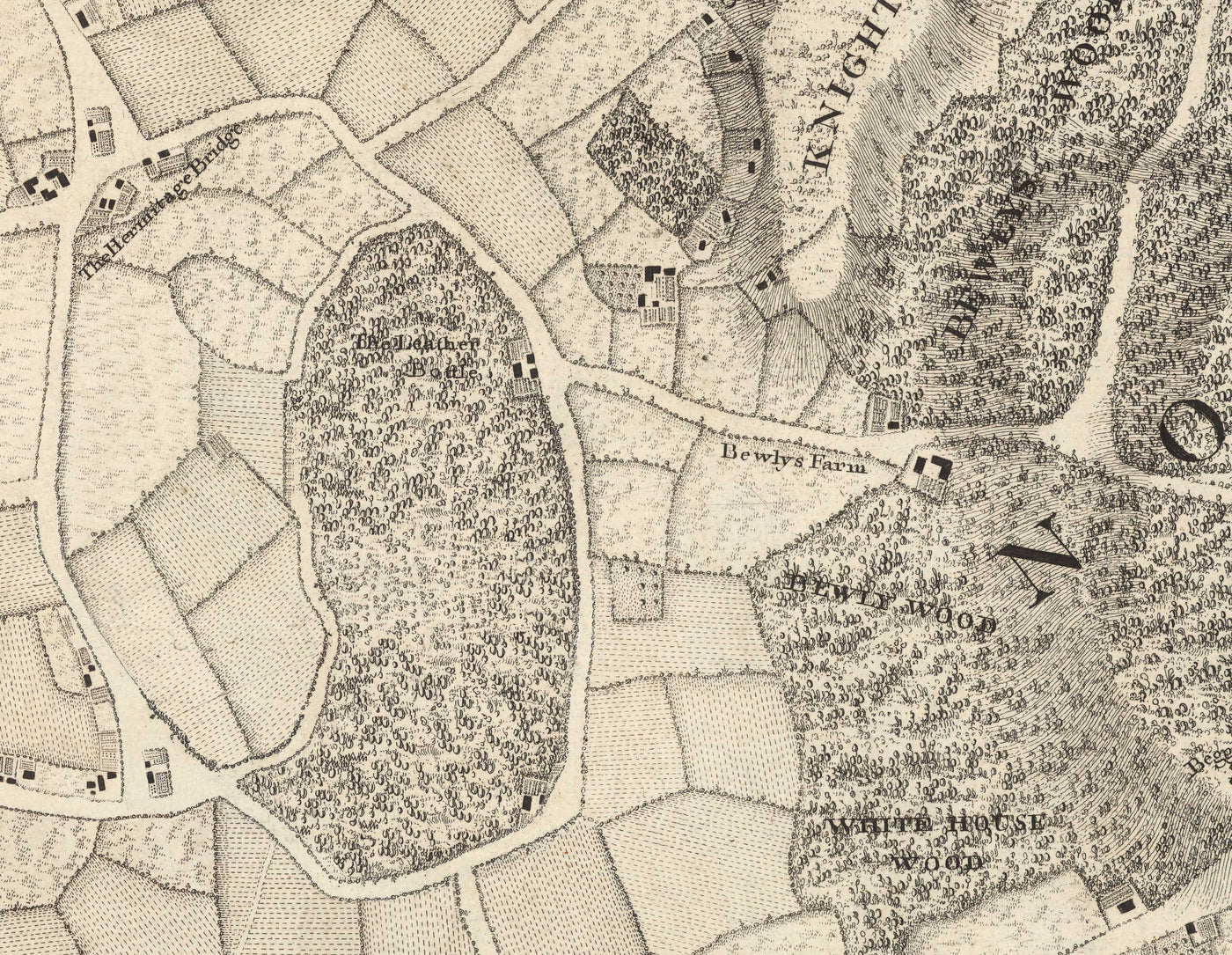 Alte Karte von Südostlondon im Jahr 1746 von John Rocque - Streatham, Beckenham, Sydenham, Knights Hill, Norwood, SE19, SE21, SE23, SE26, SE27, SW2, SW16 