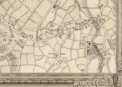 Alte Karte von Südostlondon im Jahr 1746 von John Rocque - Streatham, Beckenham, Sydenham, Knights Hill, Norwood, SE19, SE21, SE23, SE26, SE27, SW2, SW16 
