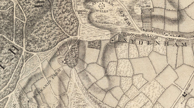 Alte Karte von Südostlondon im Jahr 1746 von John Rocque - Streatham, Beckenham, Sydenham, Knights Hill, Norwood, SE19, SE21, SE23, SE26, SE27, SW2, SW16 