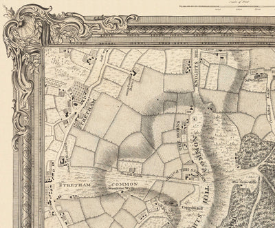Alte Karte von Südostlondon im Jahr 1746 von John Rocque - Streatham, Beckenham, Sydenham, Knights Hill, Norwood, SE19, SE21, SE23, SE26, SE27, SW2, SW16 