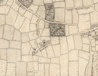 Old Map of South West London in 1746 by John Rocque - Wimbledon, Tooting, Merton, Mitcham, Morden, SW12, SW15, SW17, SW18, SW19, SW20