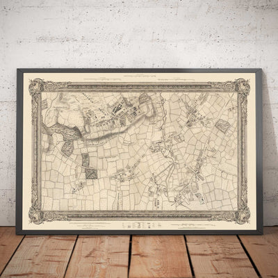 Old Map of South West London in 1746 by John Rocque - Wimbledon, Tooting, Merton, Mitcham, Morden, SW12, SW15, SW17, SW18, SW19, SW20