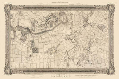 Old Map of South West London in 1746 by John Rocque - Wimbledon, Tooting, Merton, Mitcham, Morden, SW12, SW15, SW17, SW18, SW19, SW20