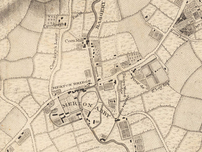 Old Map of South West London in 1746 by John Rocque - Wimbledon, Tooting, Merton, Mitcham, Morden, SW12, SW15, SW17, SW18, SW19, SW20
