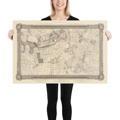 Old Map of South West London in 1746 by John Rocque - Wimbledon, Tooting, Merton, Mitcham, Morden, SW12, SW15, SW17, SW18, SW19, SW20