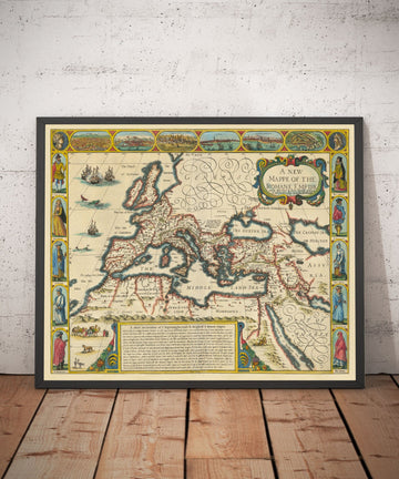 Old Romain Empire World Carte, 1626 par John Speed ​​- Art Rare Wall of Western et Byzantine
