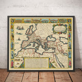 Mapa del mundo del Empire Roman Old, 1626 por John Speed ​​- Rare Wall Art of Western y Bizantine