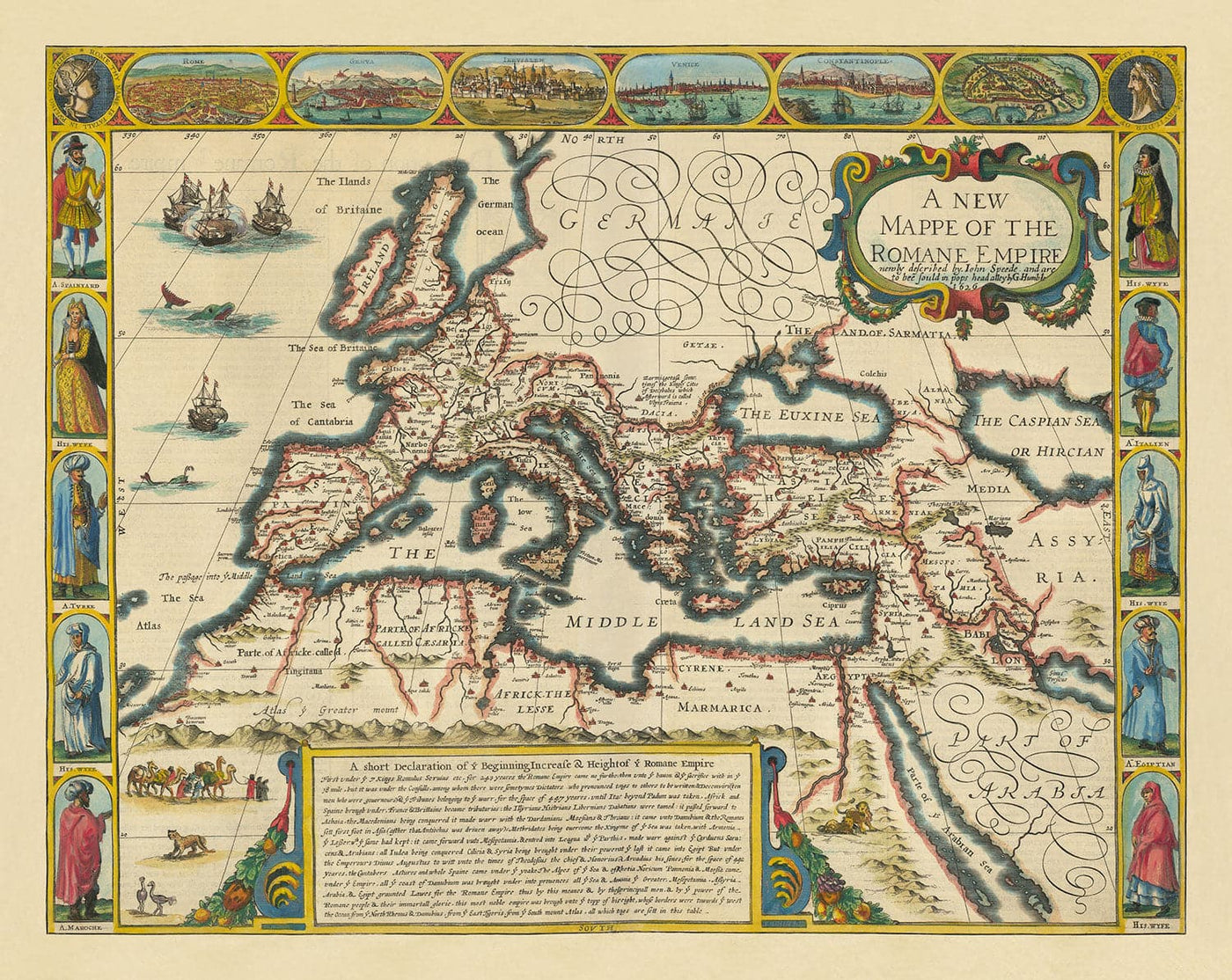 Alter Römisches Reich Weltkarte, 1626 von John Speed - Seltene Wandkunst des Westlichen und Byzantinischen 