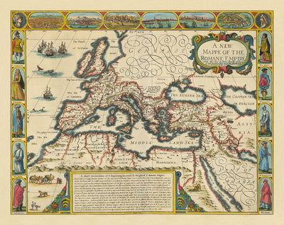 Alter Römisches Reich Weltkarte, 1626 von John Speed - Seltene Wandkunst des Westlichen und Byzantinischen 