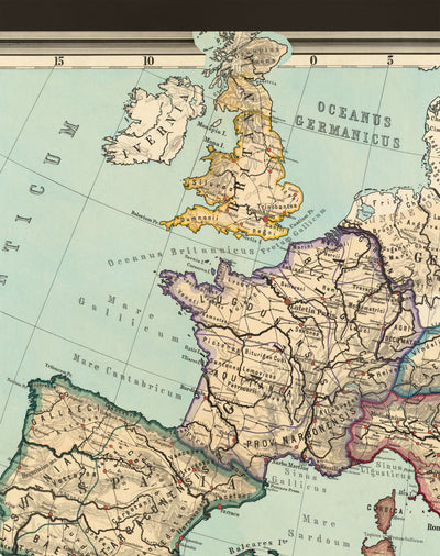 Mapa del mundo del antiguo Imperio Romano desde 266 a.C. hasta 305 d.C. por Perthes & Kampen, 1889 - Mapa raro del Imperio Bizantino, del Imperio Romano de Occidente y Oriente y sus caminos 