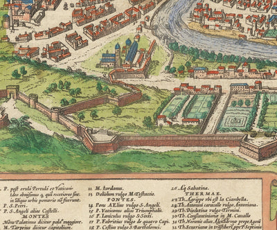 Alte Karte von Rom, 1572 von Braun - Vatikanstadt, Papstpalast, Forum, Pantheon, antike Ruinen, Kolosseum 
