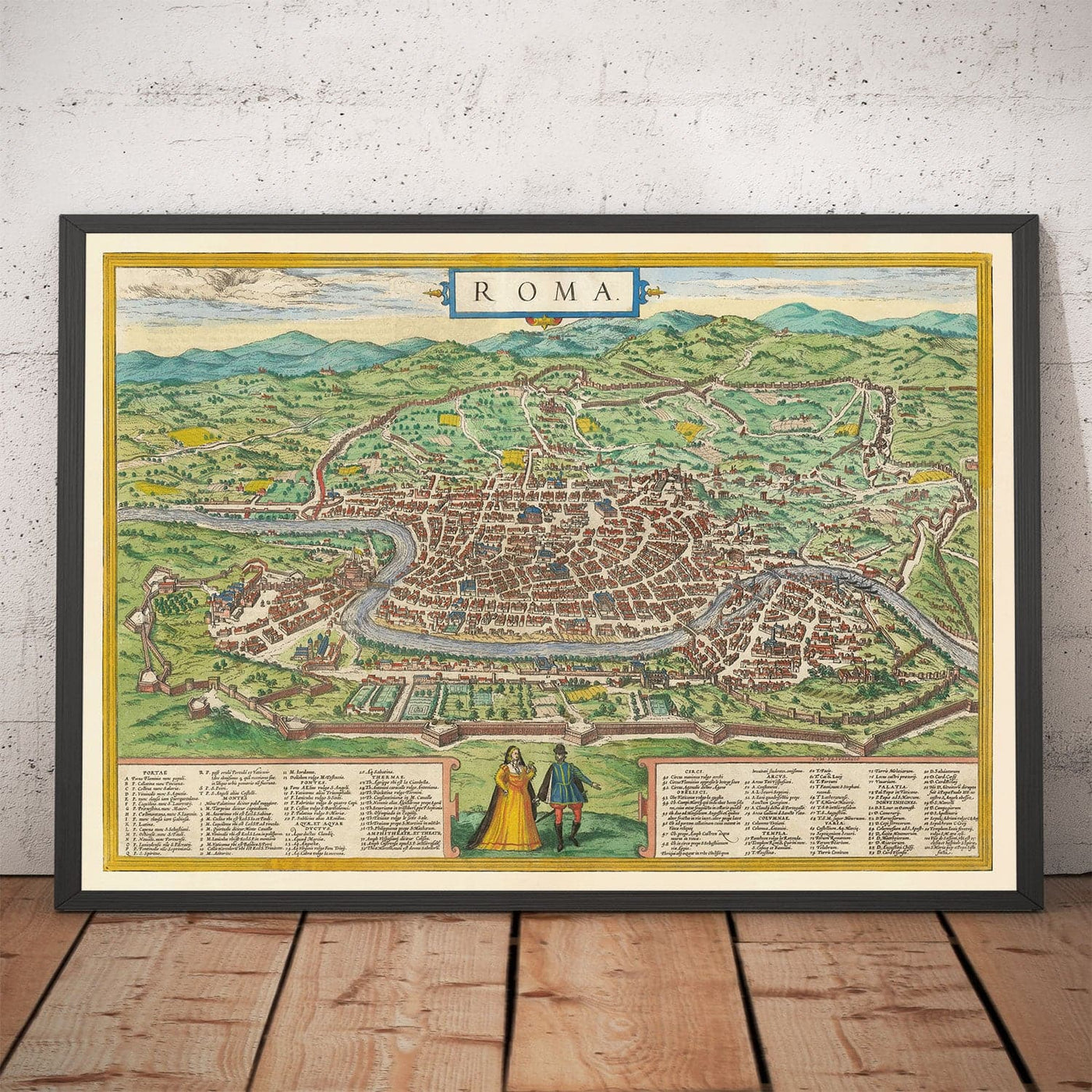 Alte Karte von Rom, 1572 von Braun - Vatikanstadt, Papstpalast, Forum, Pantheon, antike Ruinen, Kolosseum 