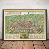 Viejo Mapa de Roma, 1572 de Braun - Ciudad del Vaticano, Palacio de Papal, Foro, Panteón, Ruinas antiguas, Coliseo