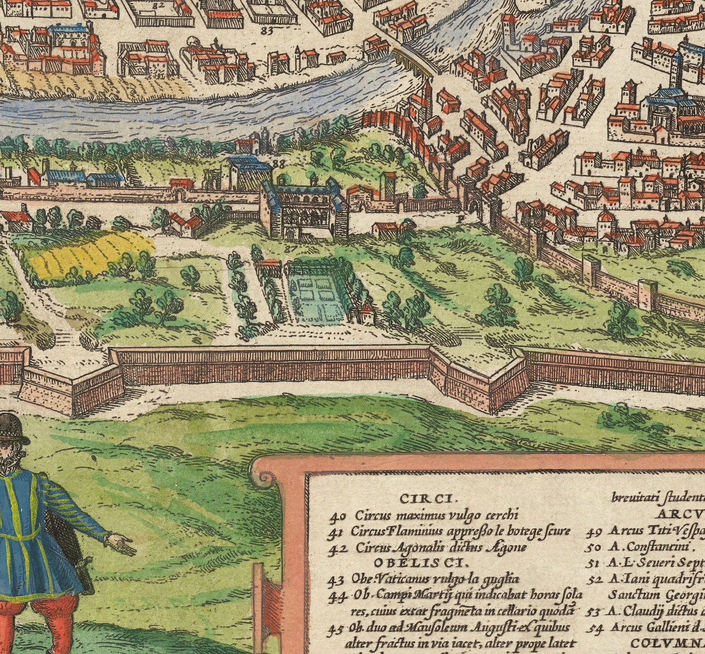 Alte Karte von Rom, 1572 von Braun - Vatikanstadt, Papstpalast, Forum, Pantheon, antike Ruinen, Kolosseum 