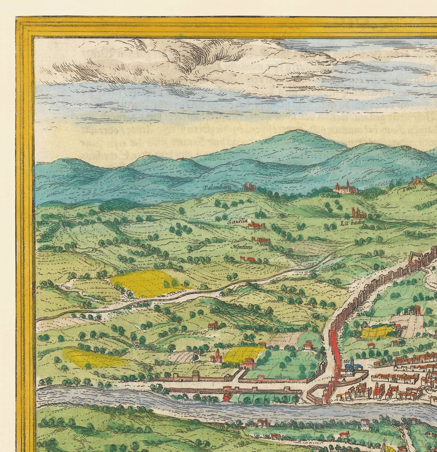 Alte Karte von Rom, 1572 von Braun - Vatikanstadt, Papstpalast, Forum, Pantheon, antike Ruinen, Kolosseum 