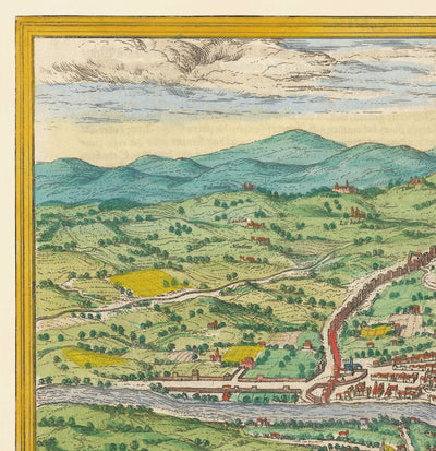 Alte Karte von Rom, 1572 von Braun - Vatikanstadt, Papstpalast, Forum, Pantheon, antike Ruinen, Kolosseum 