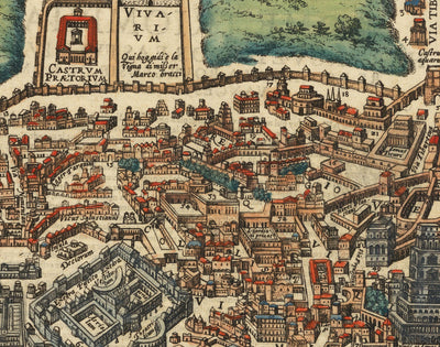 Ancienne carte de Rome, 1588 par Georg Braun - Forum, Panthéon, Circus Maximus, Colisée, Vatican