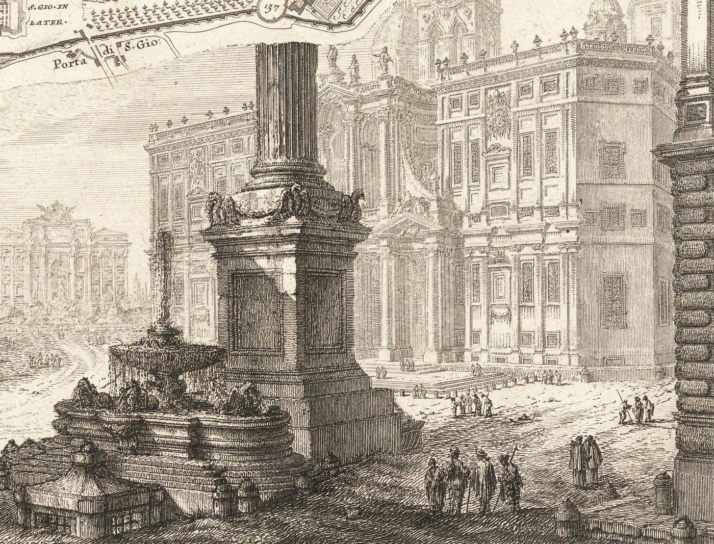 Rare ancienne carte de Rome, Italie par Nolli & Piranesi, 1748 - Vatican, Basilique St Peter, Trevi Fountain, Colosseum