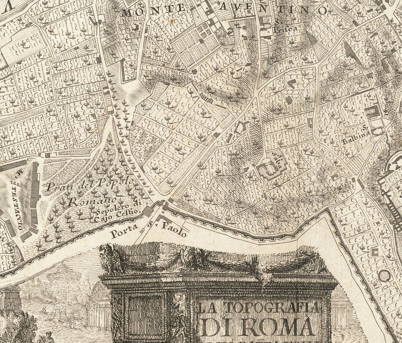 Rare ancienne carte de Rome, Italie par Nolli & Piranesi, 1748 - Vatican, Basilique St Peter, Trevi Fountain, Colosseum