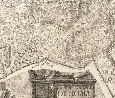 Rare ancienne carte de Rome, Italie par Nolli & Piranesi, 1748 - Vatican, Basilique St Peter, Trevi Fountain, Colosseum