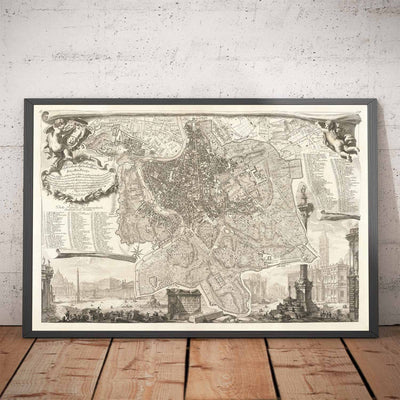Rare ancienne carte de Rome, Italie par Nolli & Piranesi, 1748 - Vatican, Basilique St Peter, Trevi Fountain, Colosseum