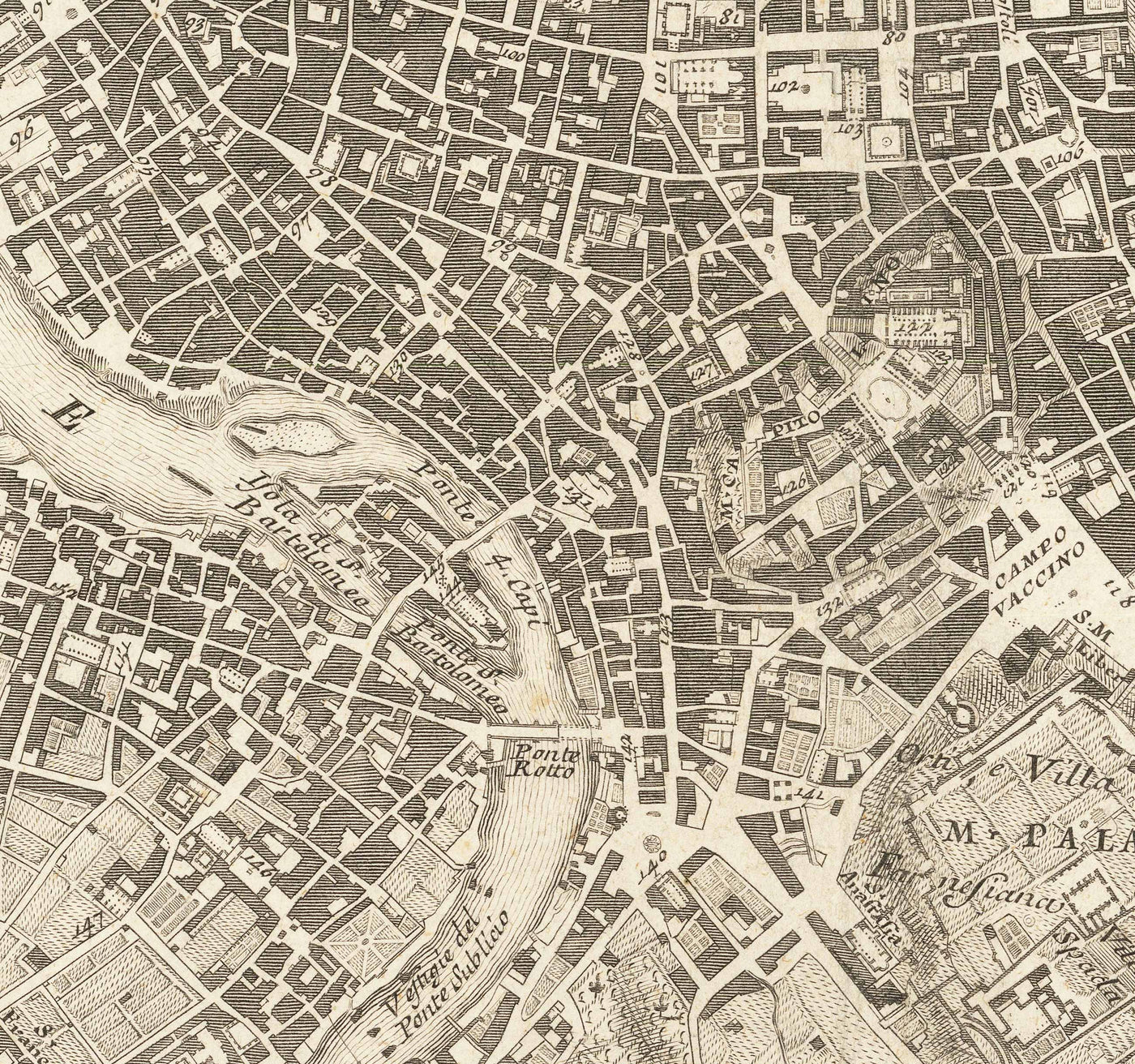 Rare ancienne carte de Rome, Italie par Nolli & Piranesi, 1748 - Vatican, Basilique St Peter, Trevi Fountain, Colosseum