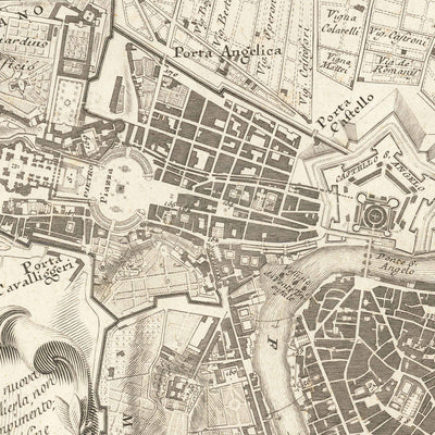 Rare ancienne carte de Rome, Italie par Nolli & Piranesi, 1748 - Vatican, Basilique St Peter, Trevi Fountain, Colosseum