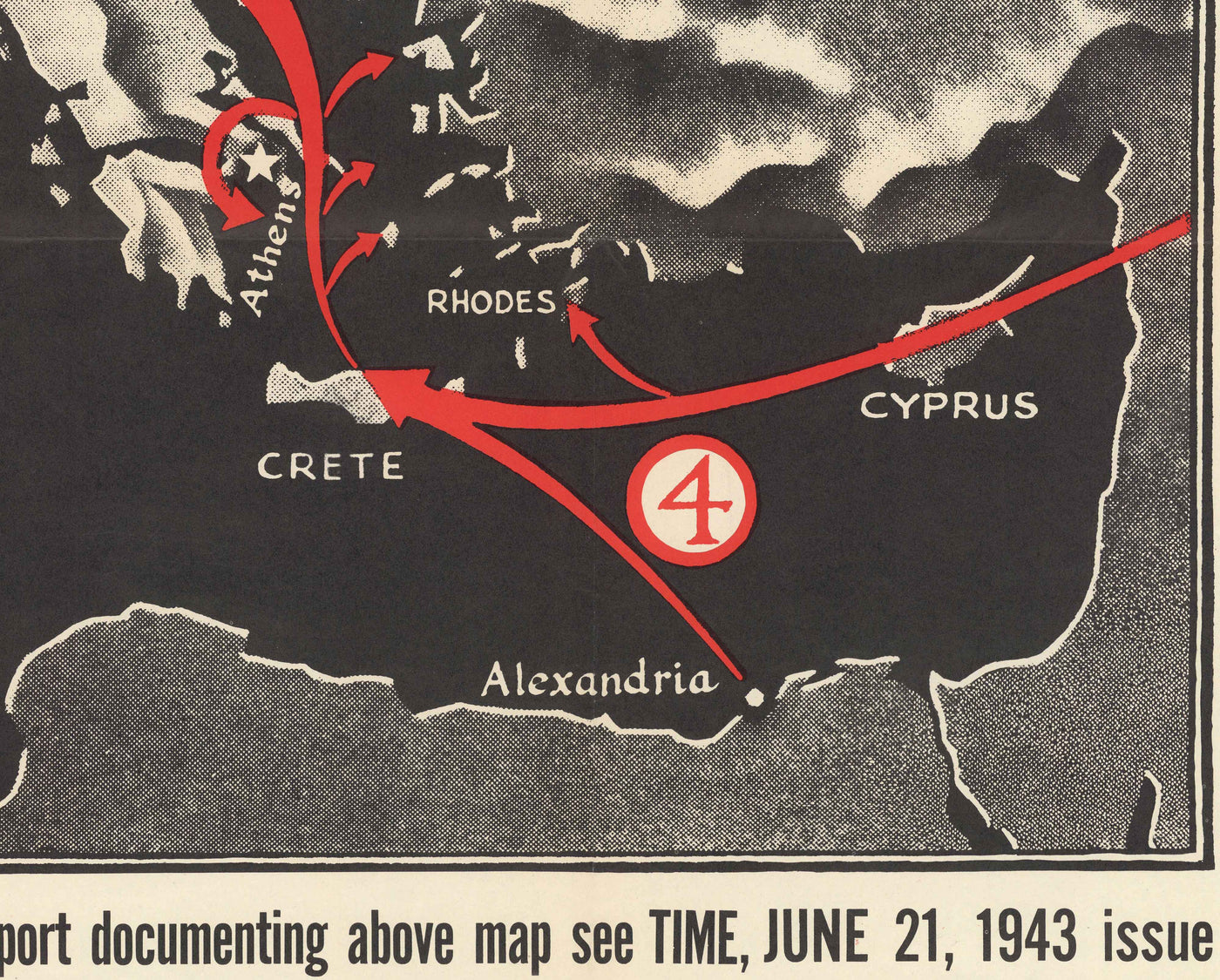 Las rutas a Berlín, 1943 - Antiguo mapa de la Segunda Guerra Mundial (con un triste Hitler)
