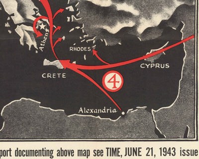 Las rutas a Berlín, 1943 - Antiguo mapa de la Segunda Guerra Mundial (con un triste Hitler)