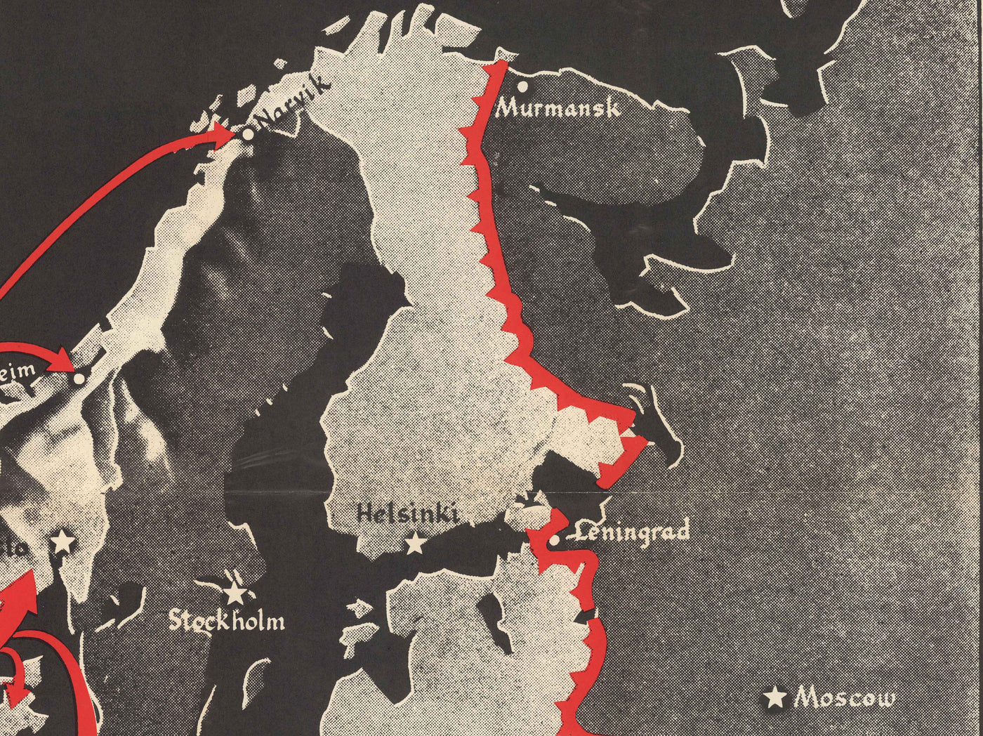 Las rutas a Berlín, 1943 - Antiguo mapa de la Segunda Guerra Mundial (con un triste Hitler)