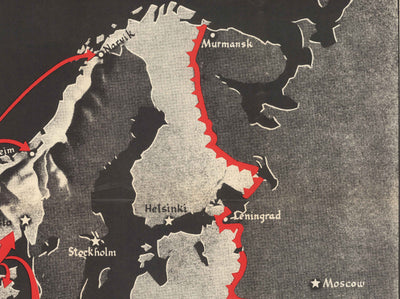Las rutas a Berlín, 1943 - Antiguo mapa de la Segunda Guerra Mundial (con un triste Hitler)