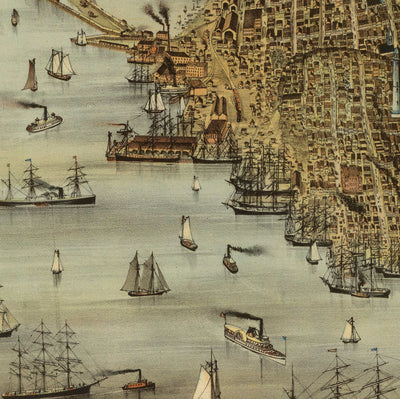 Vieux oiseaux Carte des yeux de San Francisco en 1878 - Baie de la baie, Golden Gate, Gold Rush, Mission Bay, North Beach