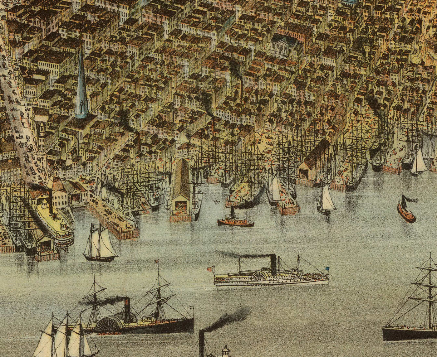 Vieux oiseaux Carte des yeux de San Francisco en 1878 - Baie de la baie, Golden Gate, Gold Rush, Mission Bay, North Beach
