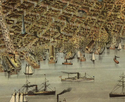 Vieux oiseaux Carte des yeux de San Francisco en 1878 - Baie de la baie, Golden Gate, Gold Rush, Mission Bay, North Beach