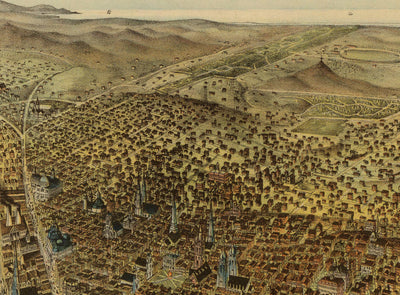 Vieux oiseaux Carte des yeux de San Francisco en 1878 - Baie de la baie, Golden Gate, Gold Rush, Mission Bay, North Beach