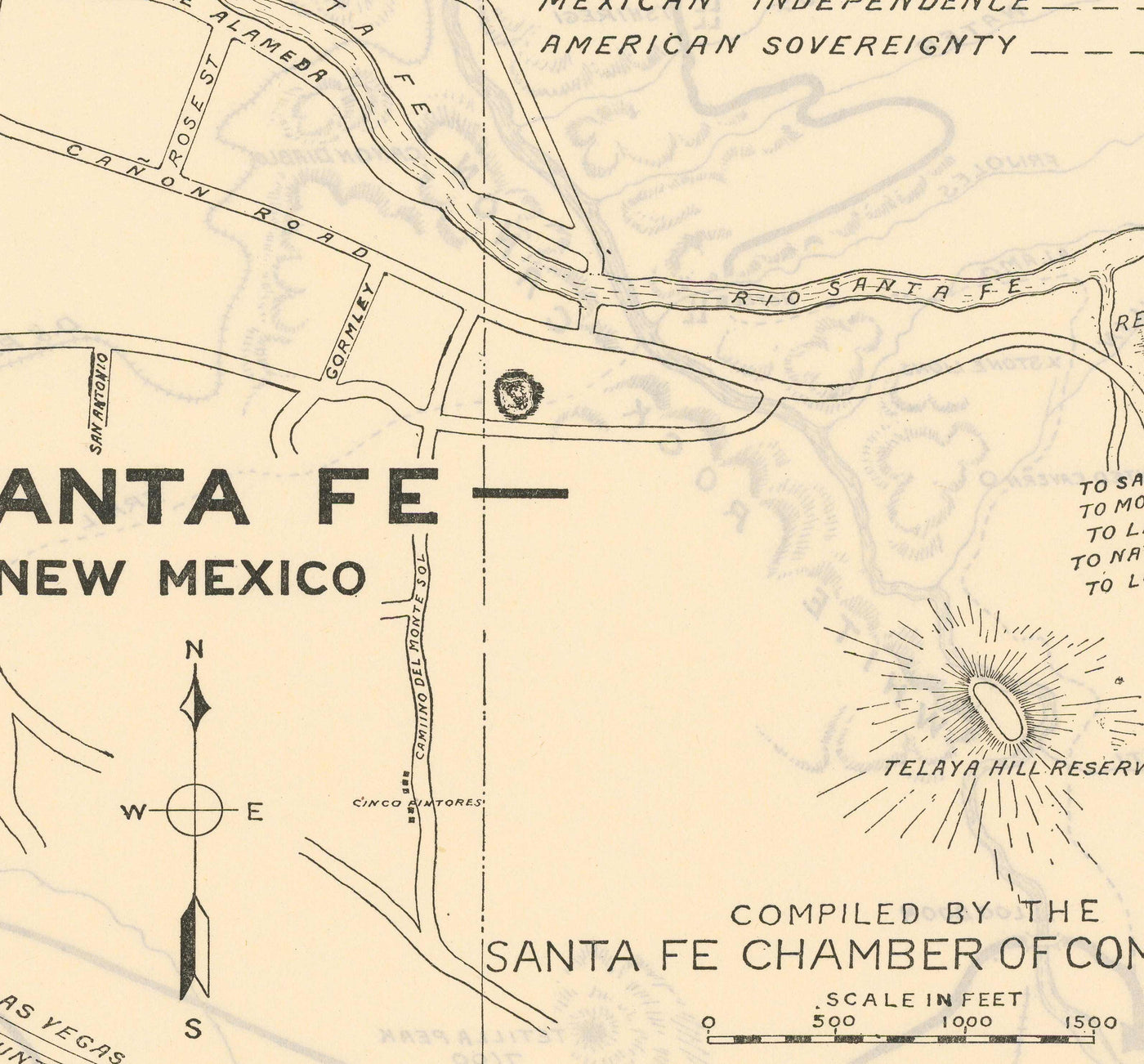 Alter Stadtplan von Santa Fe, New Mexico, 1925 - Seltene Stadtkarte der Landeshauptstadt 