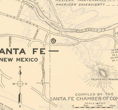 Alter Stadtplan von Santa Fe, New Mexico, 1925 - Seltene Stadtkarte der Landeshauptstadt 