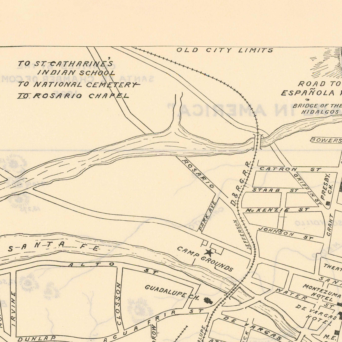 Alter Stadtplan von Santa Fe, New Mexico, 1925 - Seltene Stadtkarte der Landeshauptstadt 