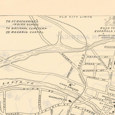 Alter Stadtplan von Santa Fe, New Mexico, 1925 - Seltene Stadtkarte der Landeshauptstadt 