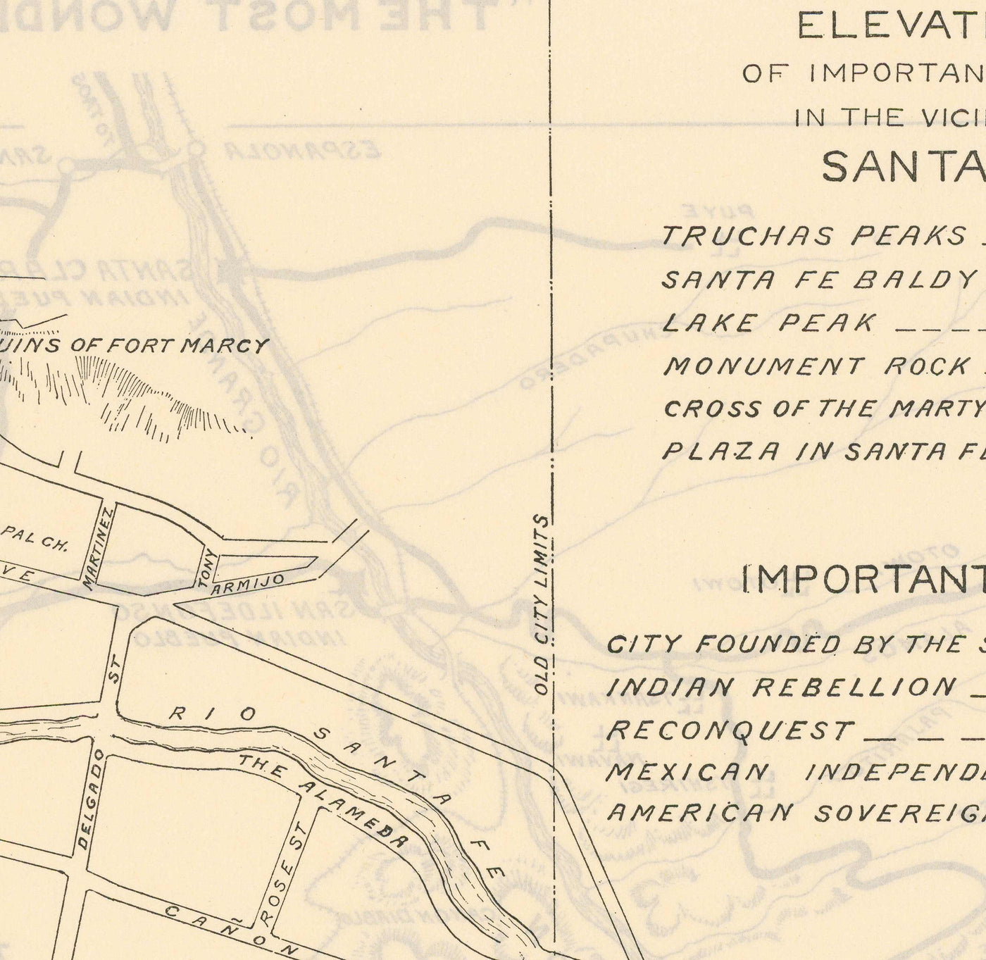 Alter Stadtplan von Santa Fe, New Mexico, 1925 - Seltene Stadtkarte der Landeshauptstadt 