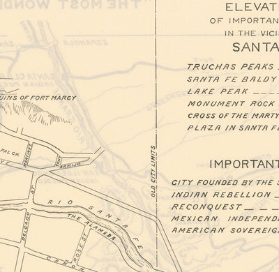 Alter Stadtplan von Santa Fe, New Mexico, 1925 - Seltene Stadtkarte der Landeshauptstadt 